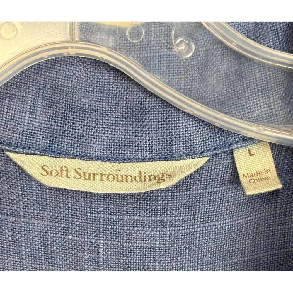 Soft Surroundings Blue Linen Lace Sleeve Jacket Womens L 2325